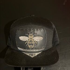 Kamel Black Trucker Hat with Gold Bee Design